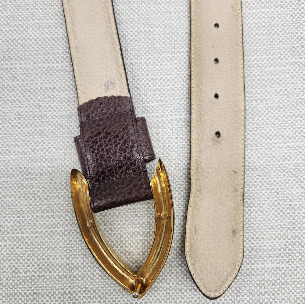 Christian Dior 607 Small Brown Pebbled Leather Belt Gold Color Buckle